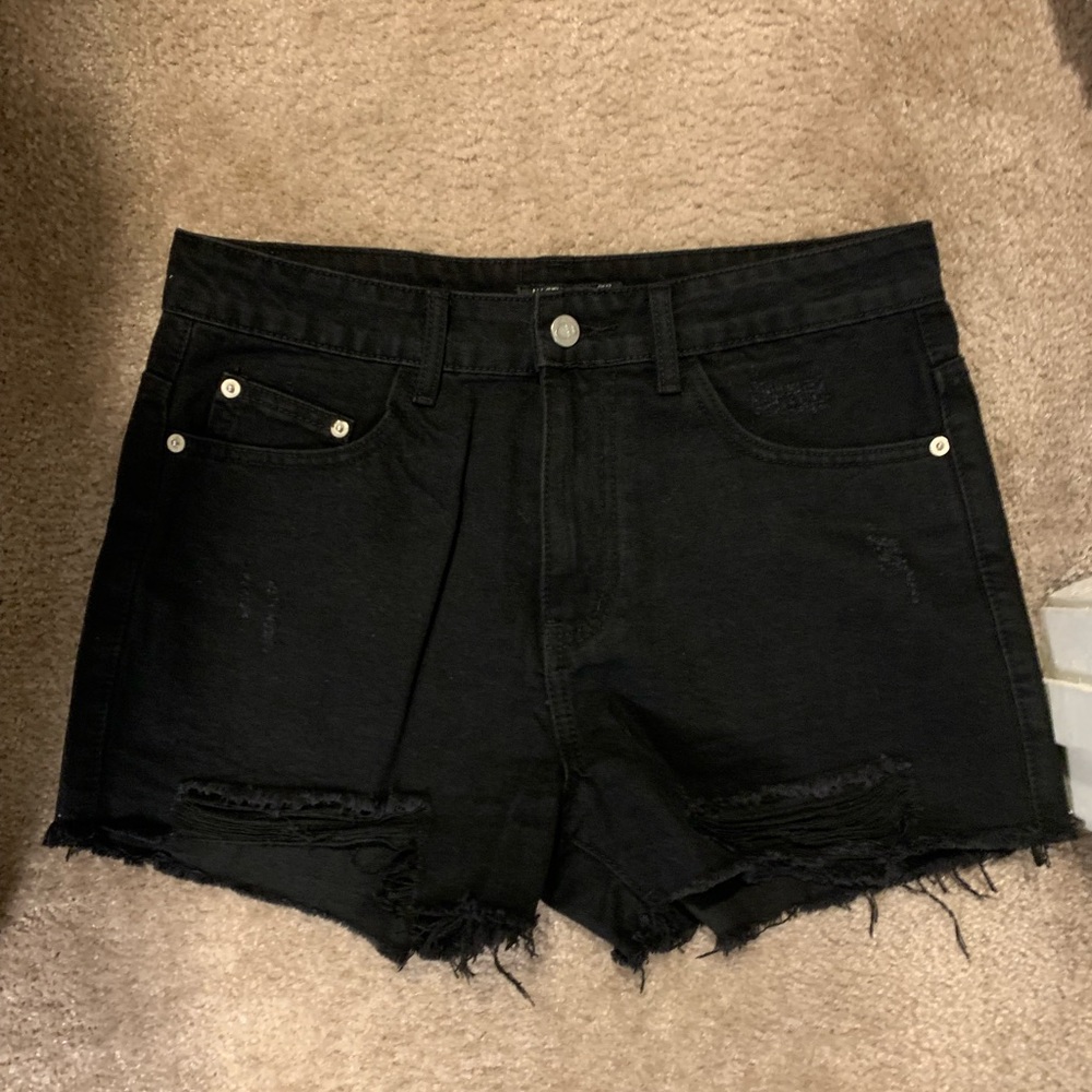 black jean shorts